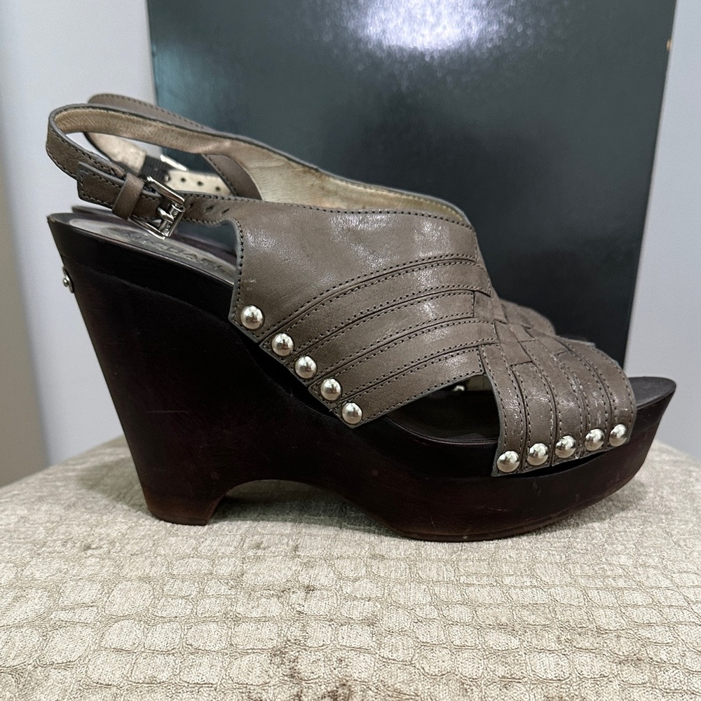 Michael Kors Gray Wedge Sandals with chrome Accents